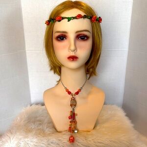 Chico’s Orange Beaded Necklace, Long Chain/NWOT